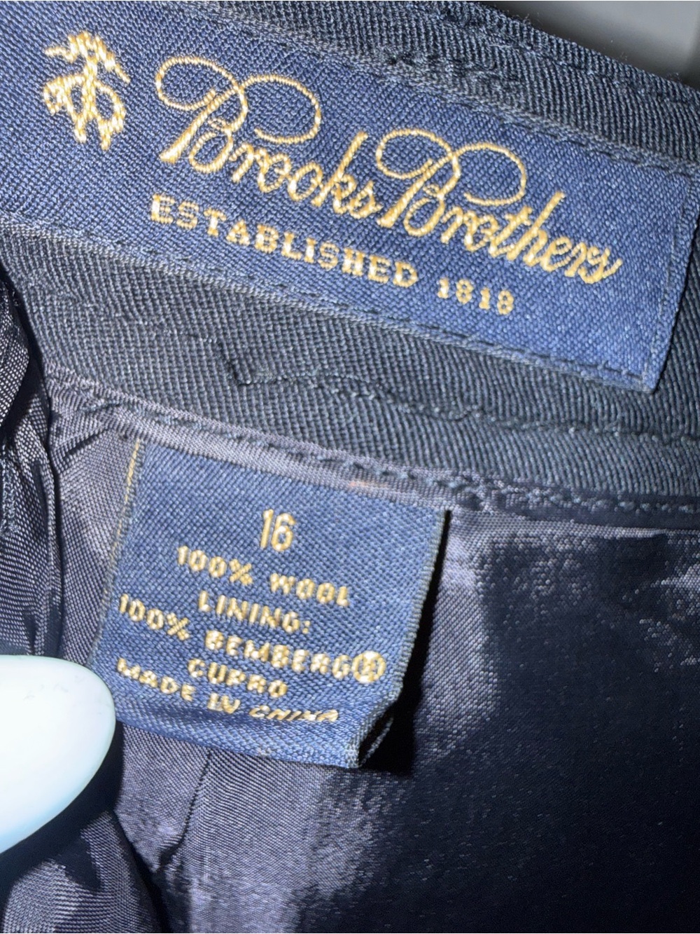 Brooks  Brothers Navy 100% Wool Trouser 16 - Picture 4 of 7